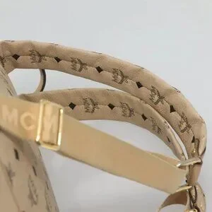 Sac à Dos MCM Vicetos En PVC Cuir Beige Et Or - Occasion Très Bon état - Modèle Authentique 118249